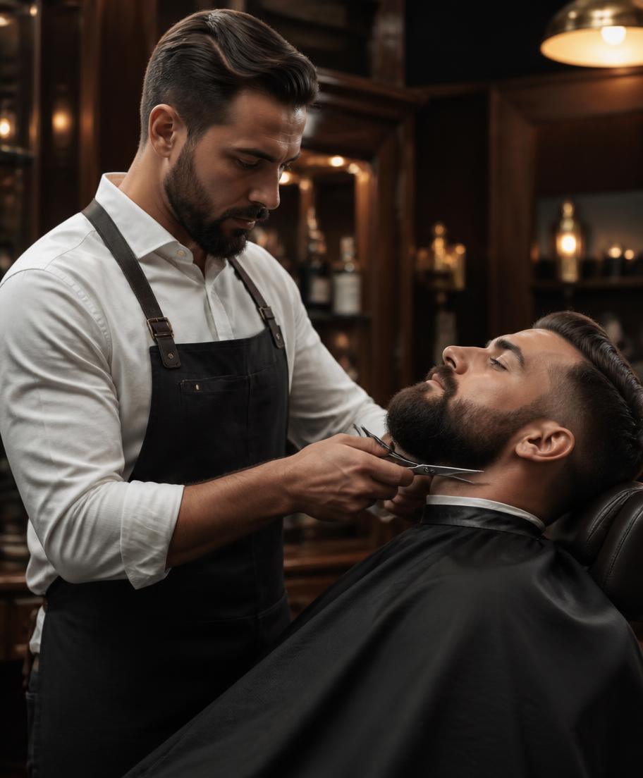 Barbiere professionale al lavoro su un cliente